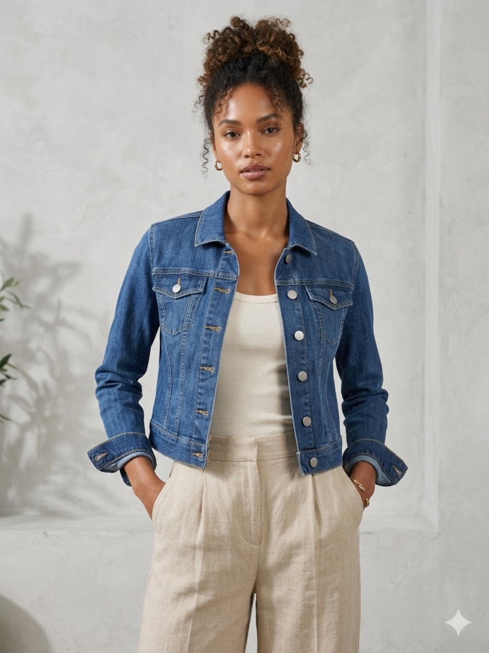 PAIGE Premium Cropped Denim Jacket - Dark/Medium Indigo Wash Size XS